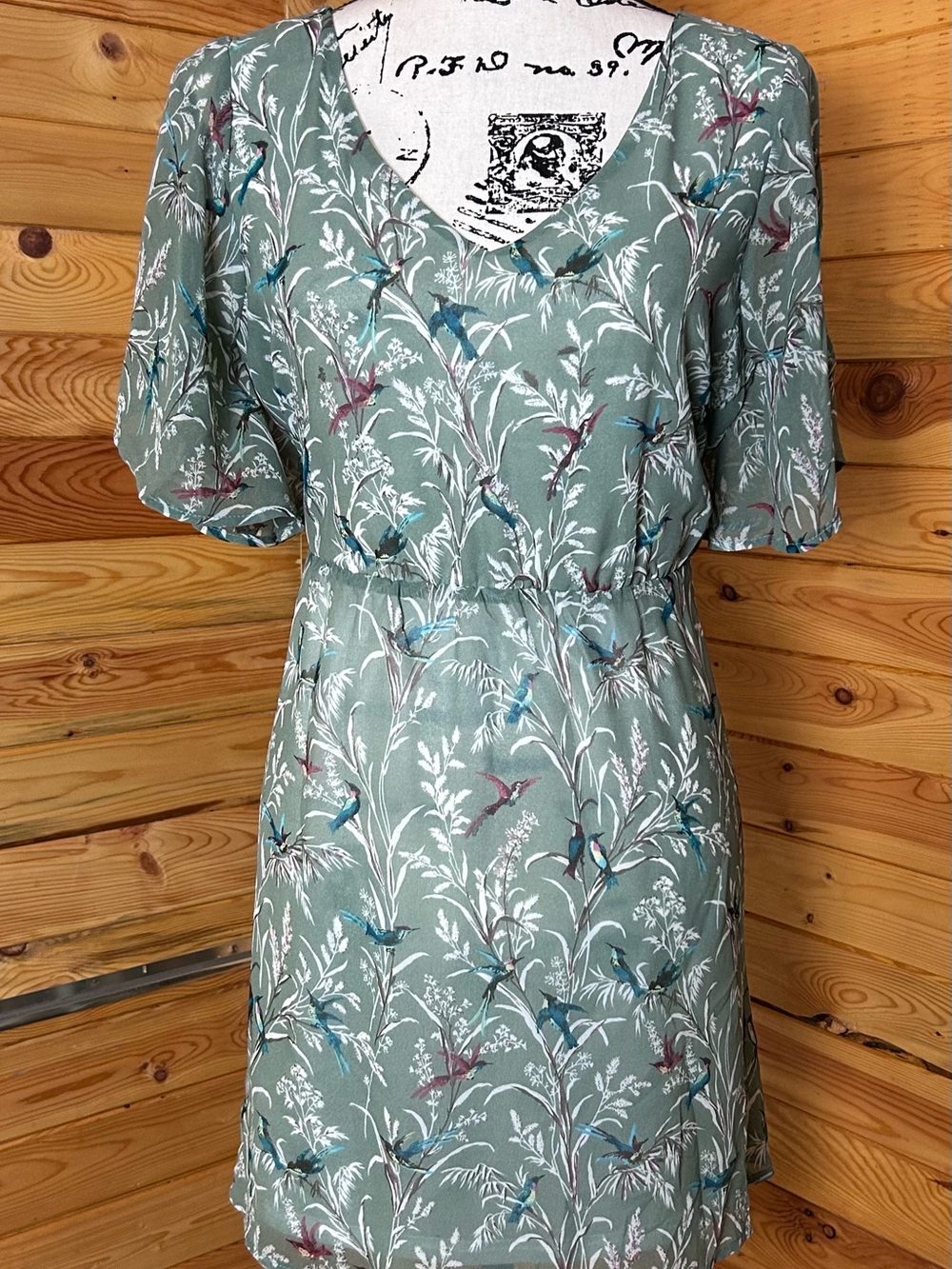 Cals Floral Mini Dress in White and Sage Green